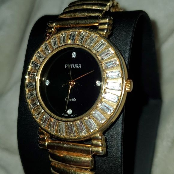 Futura Women's Dress Watch Sunburst Diamond Bezel Black Face Style #3699 - Picture 2 of 8